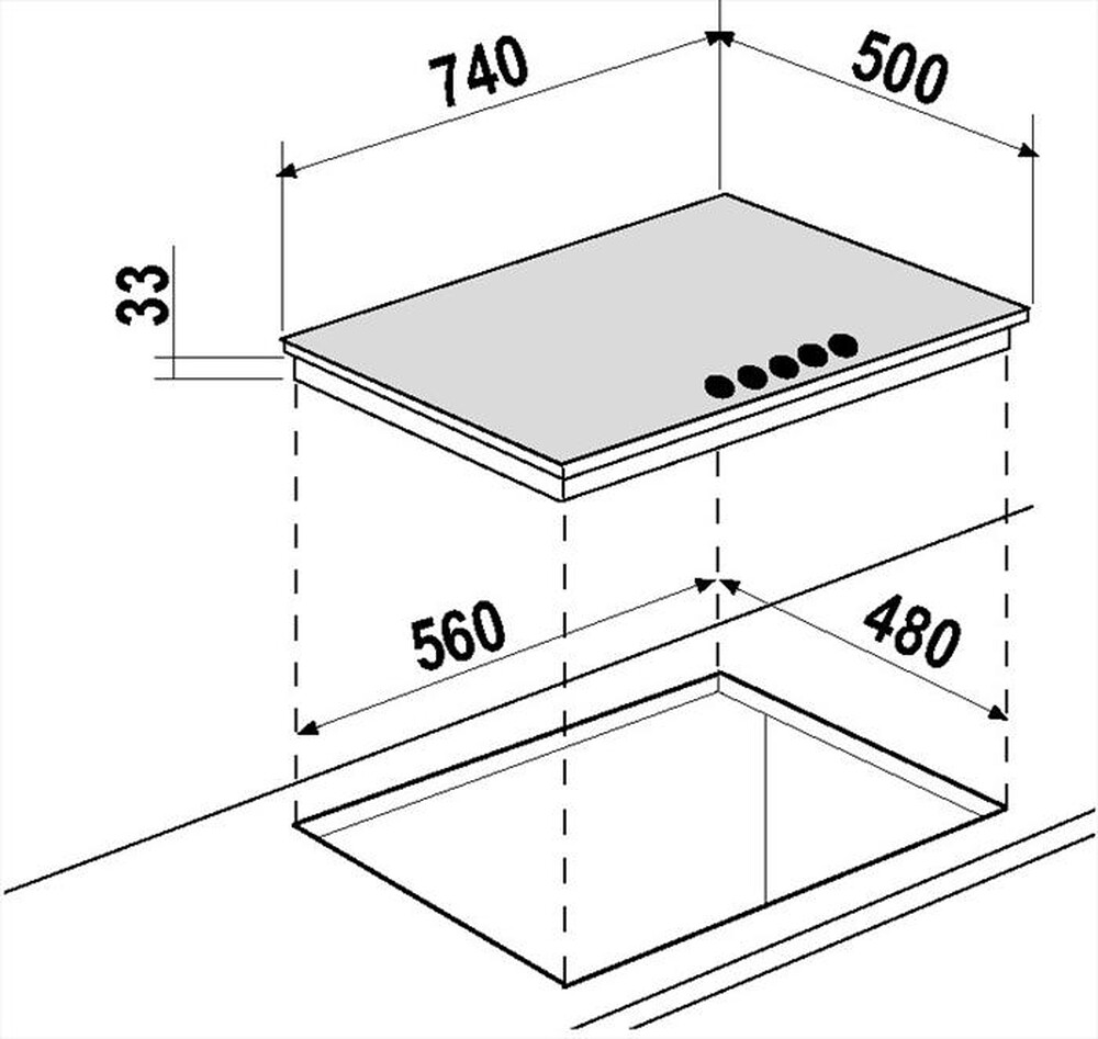 Immagine del prodotto SCHOCK - Piano cottura a gas STS855IX 5 fuochi 74cm-Inox