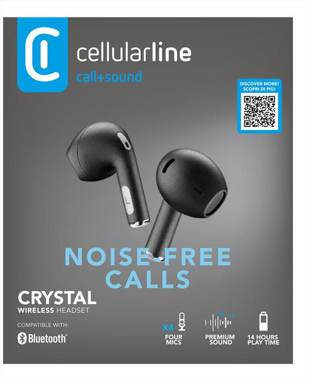 "CELLULARLINE - Auricolare Bluetooth BTCRYSTALTWSK-Nero"