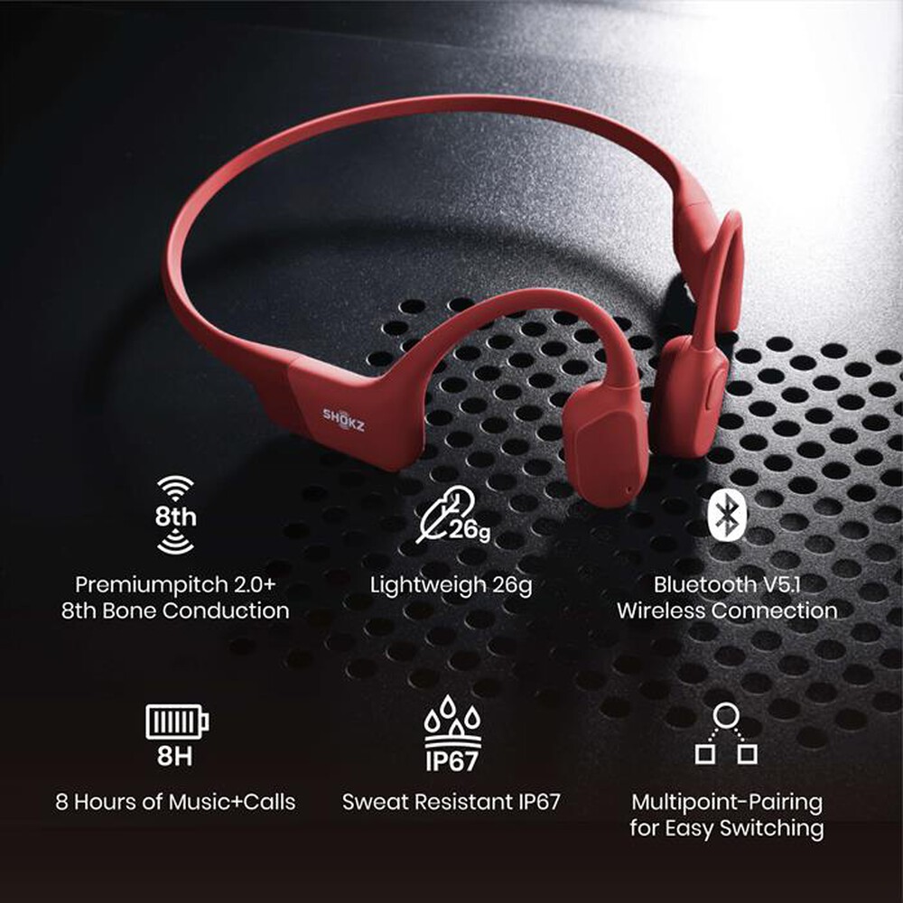 "SHOKZ - Auricolare Bluetooth OPENRUN-Red"