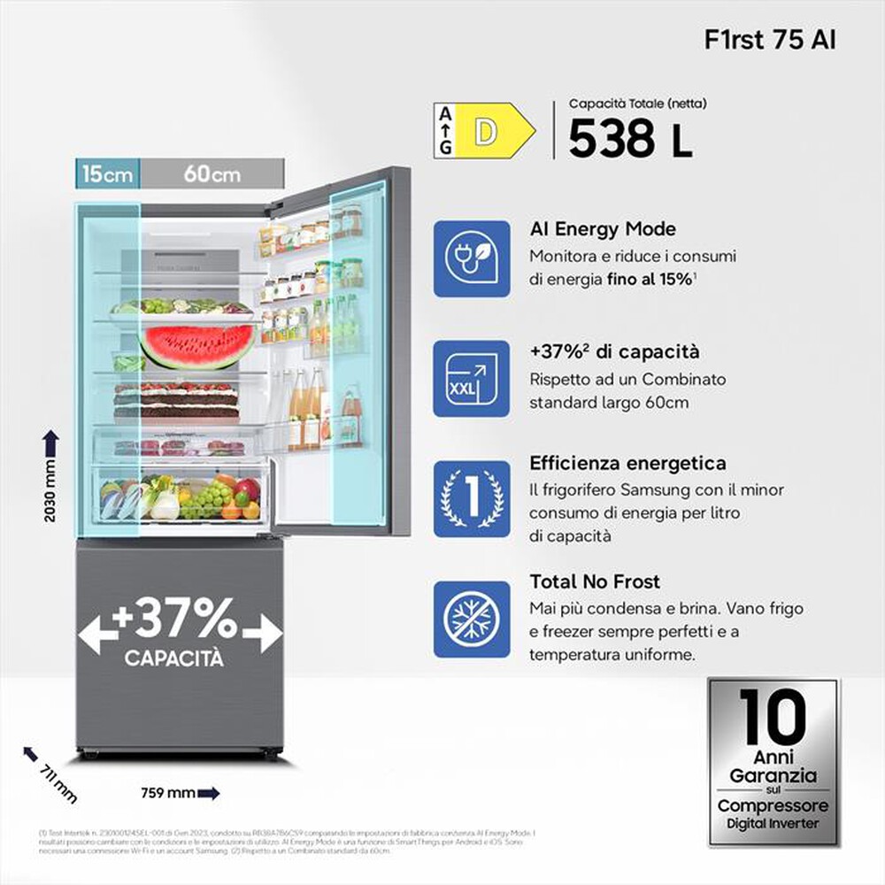Immagine del prodotto SAMSUNG - Frigorifero combinato RB53DG703DS9EF ClasseD 538lt-METAL INOX