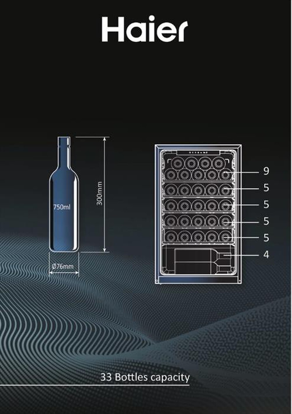 "HAIER - Cantinetta HWS33GGFR Classe G 33 bottiglie-Nero"