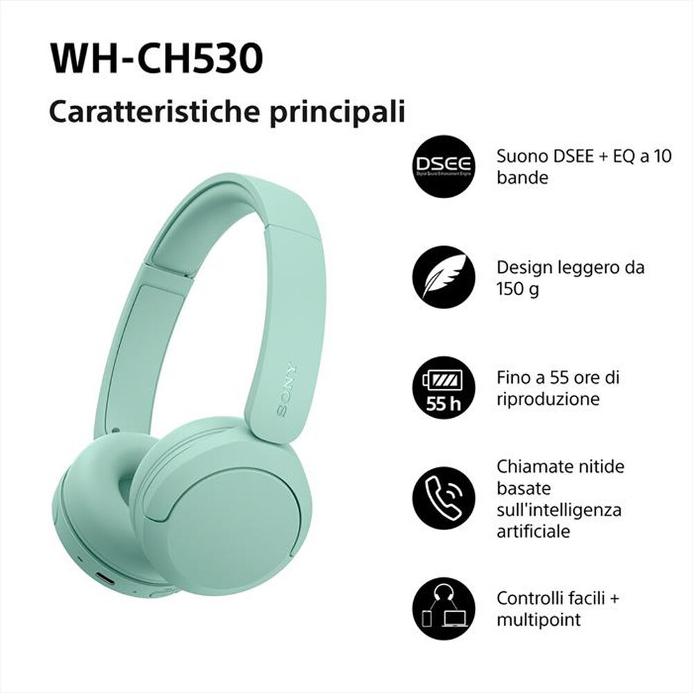 Immagine del prodotto SONY - Cuffie Bluetooth On-ear WH-CH530-Mint