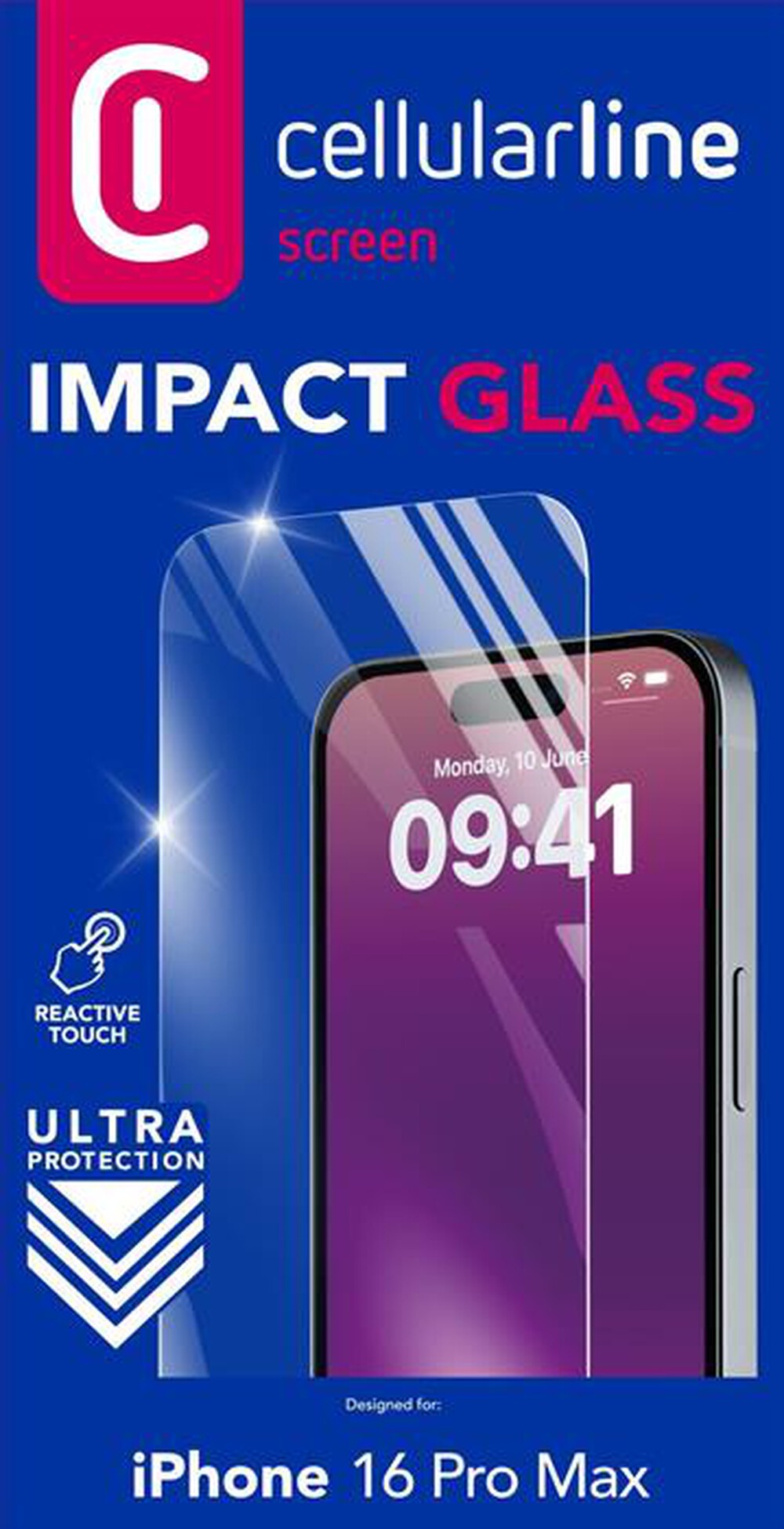 "CELLULARLINE - IMPACT GLASS per iPhone 16 Pro Max-Transparent"