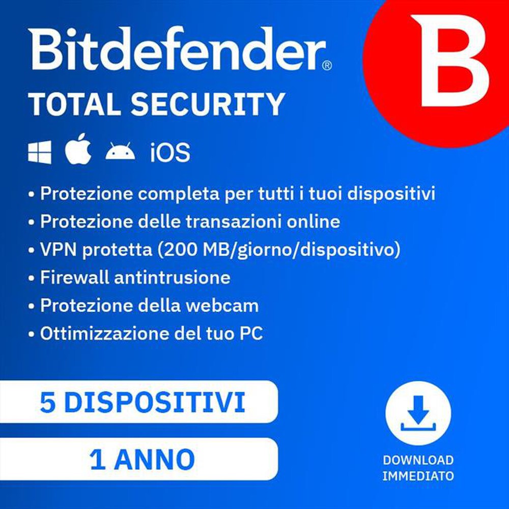 Immagine del prodotto BITDEFENDER - Total Security 1 Anno - 5 Dispositivi