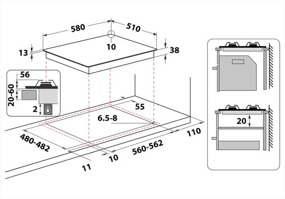 Immagine del prodotto INDESIT - Piano cottura a gas THP 642 IX/I 1 58 cm
