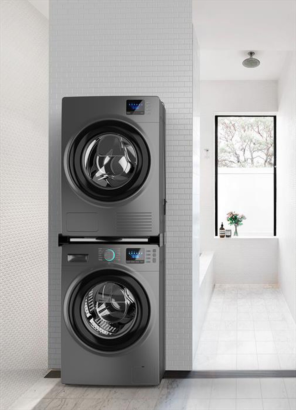 Immagine del prodotto MELICONI - Kit di sovrapposizione lavatrice TORRE DARK-Tecnopolimero Nero e legno gri