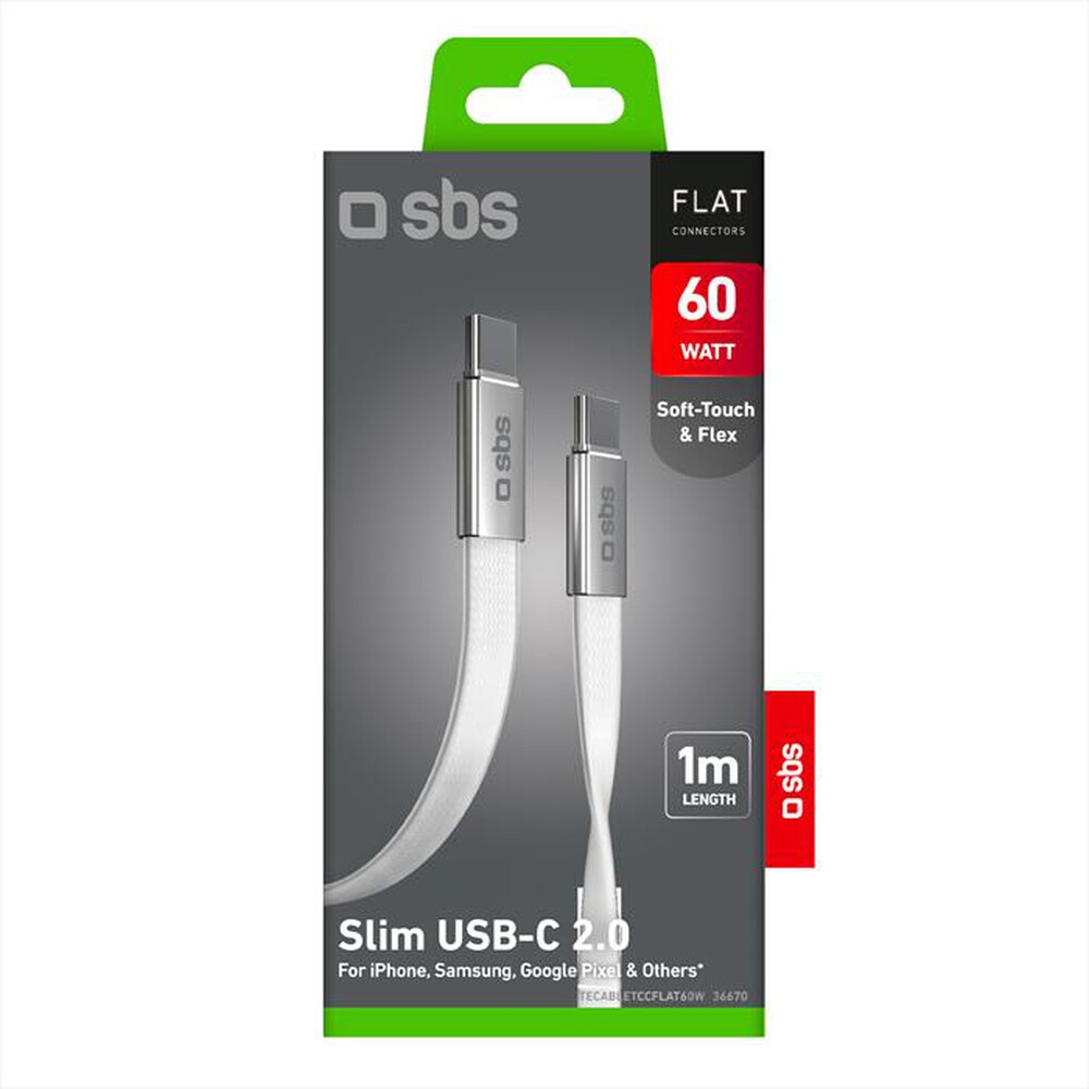 Immagine del prodotto SBS - Cavo piatto USB-C a USB-C con connettore sottile-Bianco