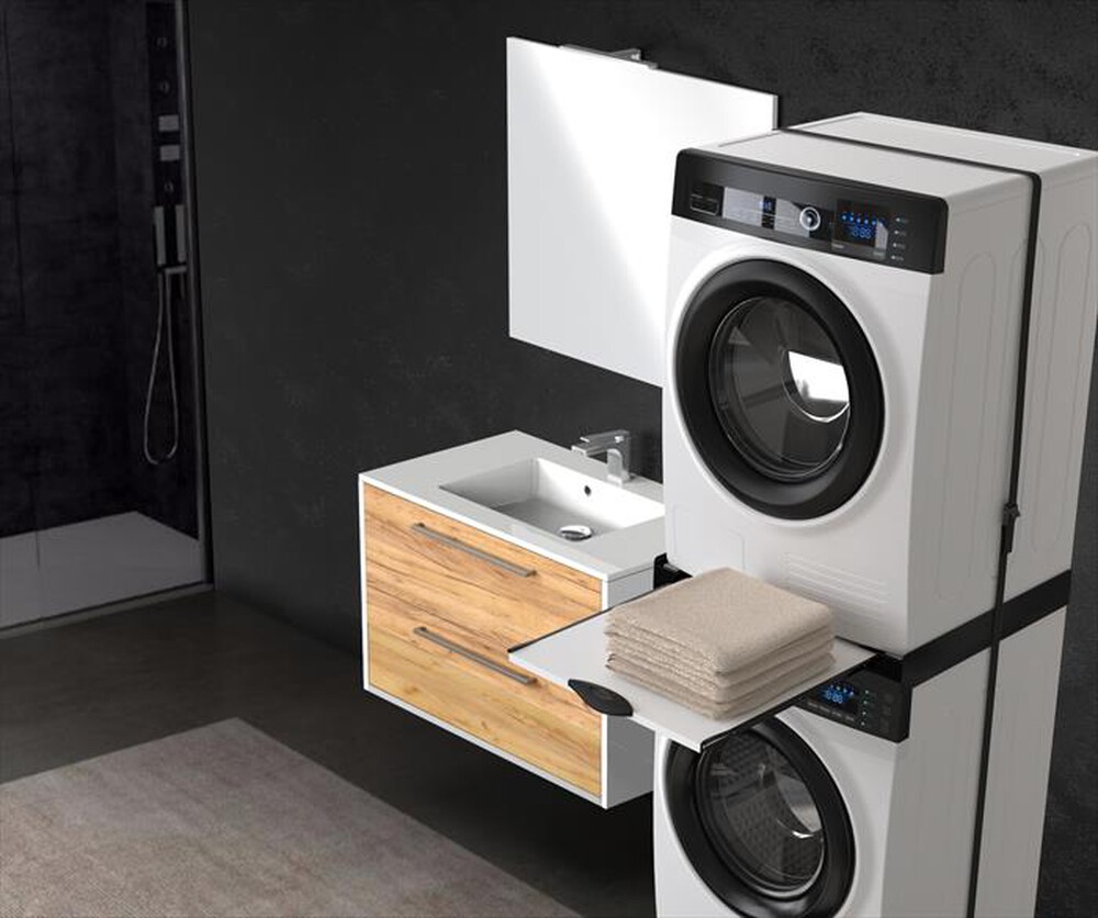 "MELICONI - Kit di sovrapposizione lavatrice TORRE DARK-Tecnopolimero Nero e legno gri"