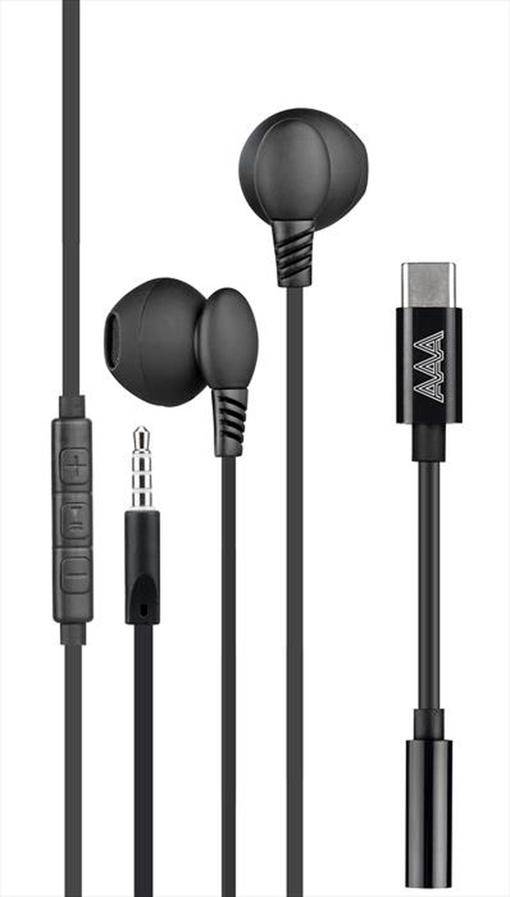 Immagine del prodotto AAAMAZE - AURICOLARI EAR BUD A FILO 3,5MM PLUG + 3,5MM A USB-nero
