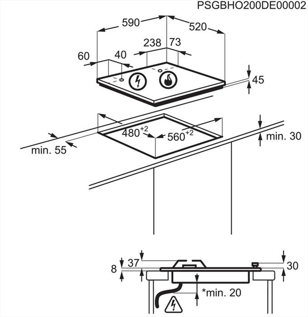 Immagine del prodotto ELECTROLUX - Piano cottura a gas EGG64272M 0cm-Vetro specchiante