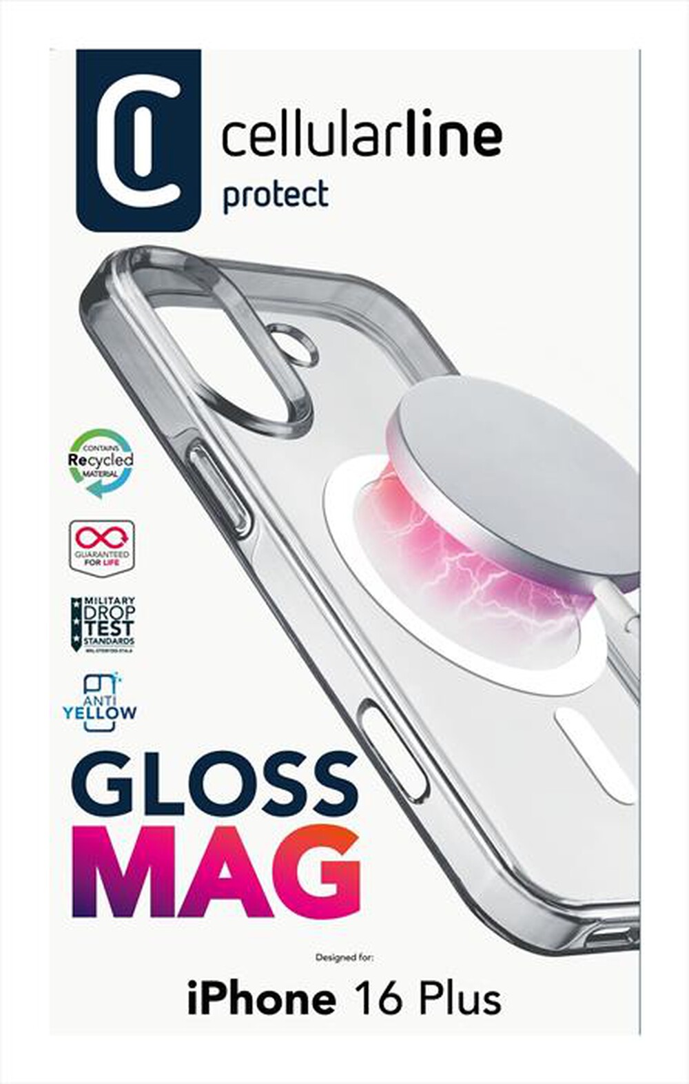 "CELLULARLINE - Cover case GLOSS MAG per iPhone16 Plus-Transparent"