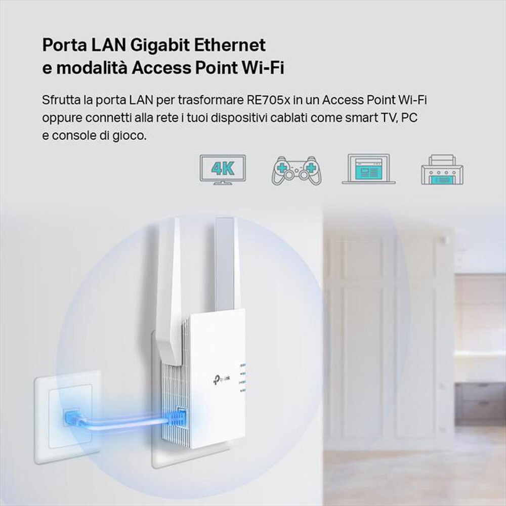 "TP-LINK - RANGE EXTERNDER AX3000 MESH WIFI 6 EXTENDER-bianco"