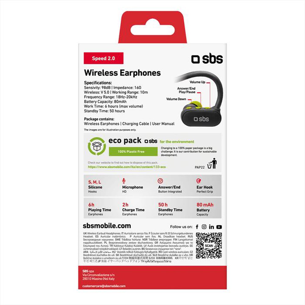 "SBS - Auricolare bluetooth TESPEARBTSPEED2K"