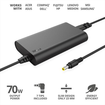 TRUST - SIMO SLIM 70WATT LAPTOP CHARGER-Black