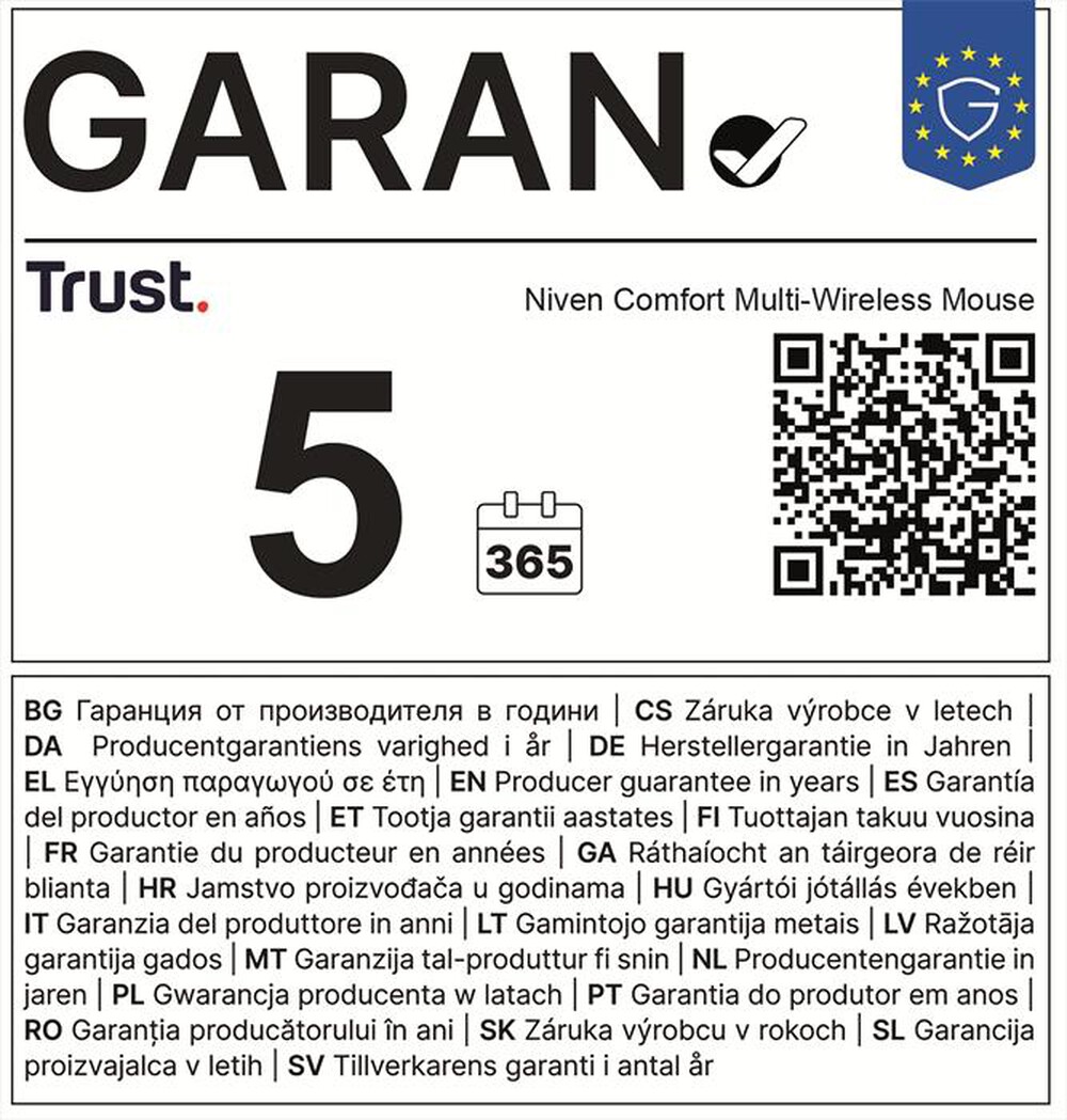 Immagine del prodotto TRUST - NIVEN COMFORT MULTI-WRLS MOUSE-Black