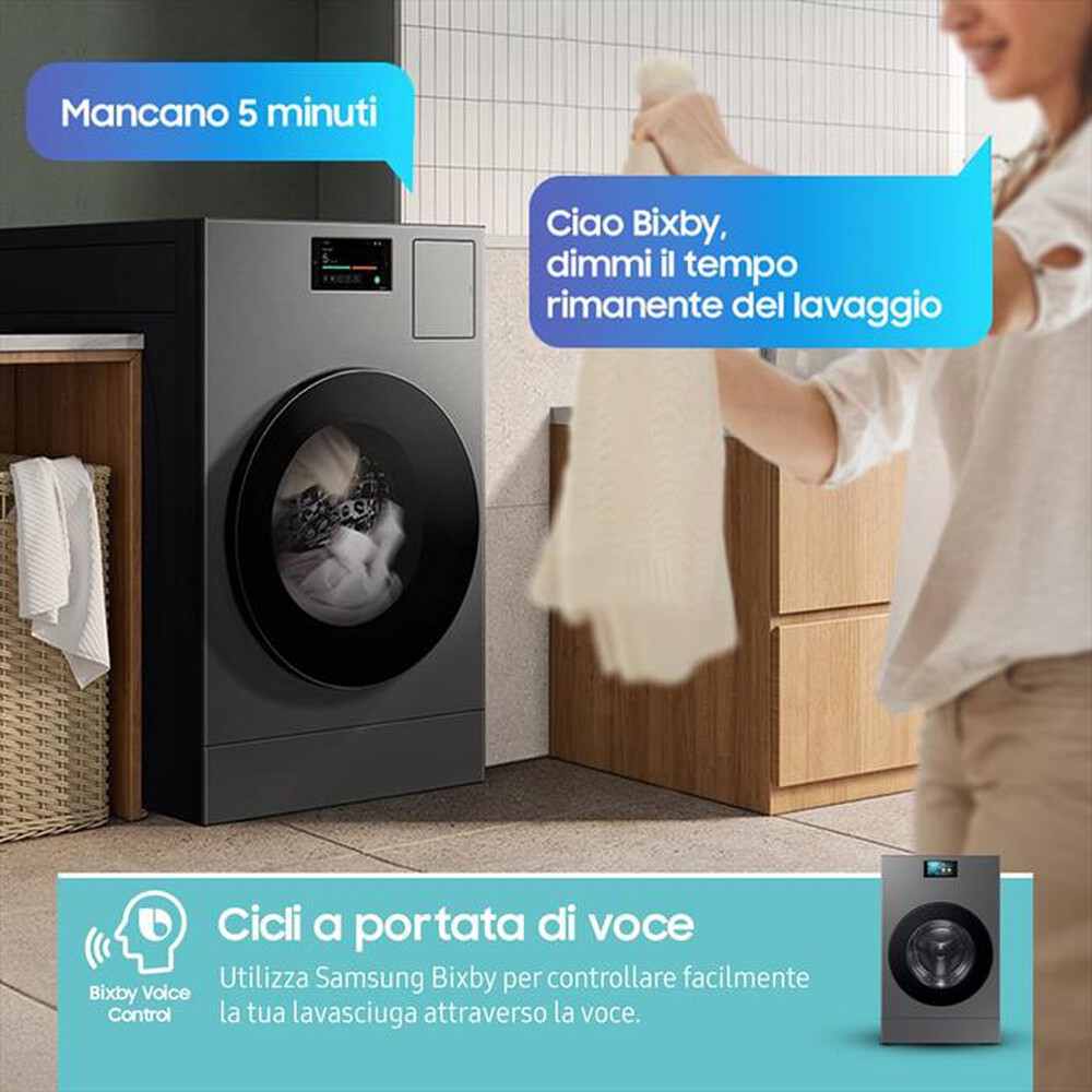"SAMSUNG - Lavasciuga WD18DB8995BZT2 18/11 Kg Classe A-Dark Silver Steel -oblò Nero"