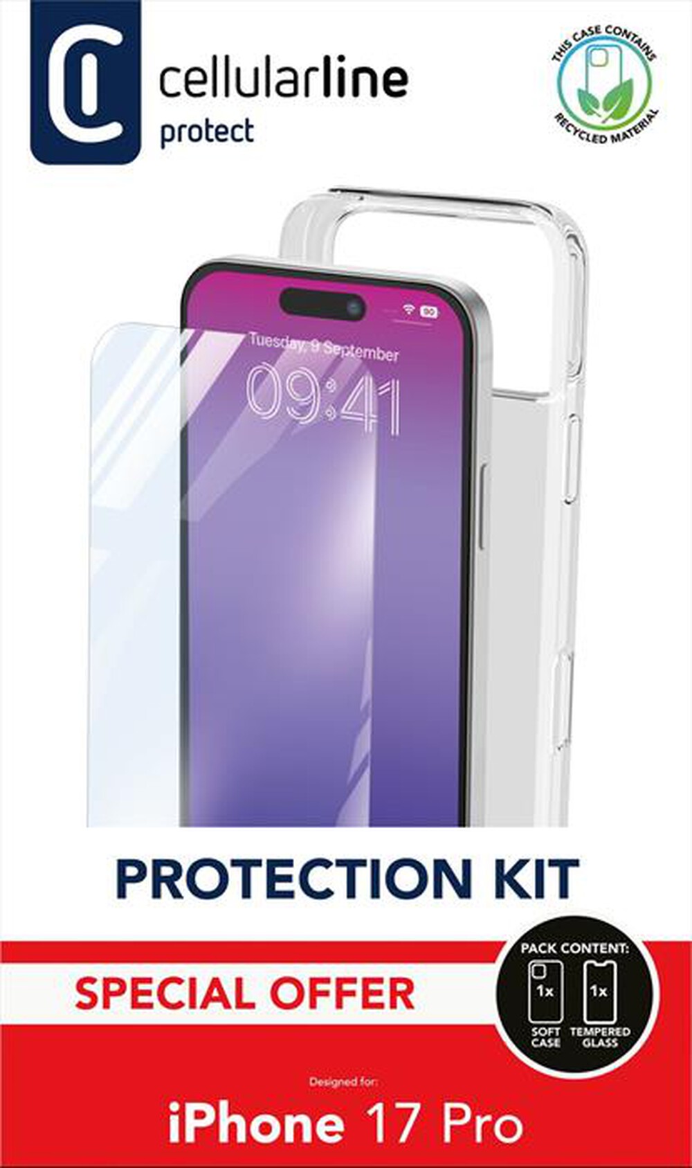 Immagine del prodotto CELLULARLINE - Kit di accessori PROTECTION KIT per IPHONE 17 PRO-Trasparente