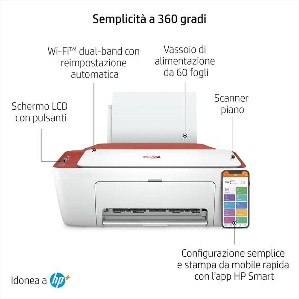 "HP - MULTIFUNZIONE DESKJET 2723E 6 MESI INSTANT INK HP+-Red"