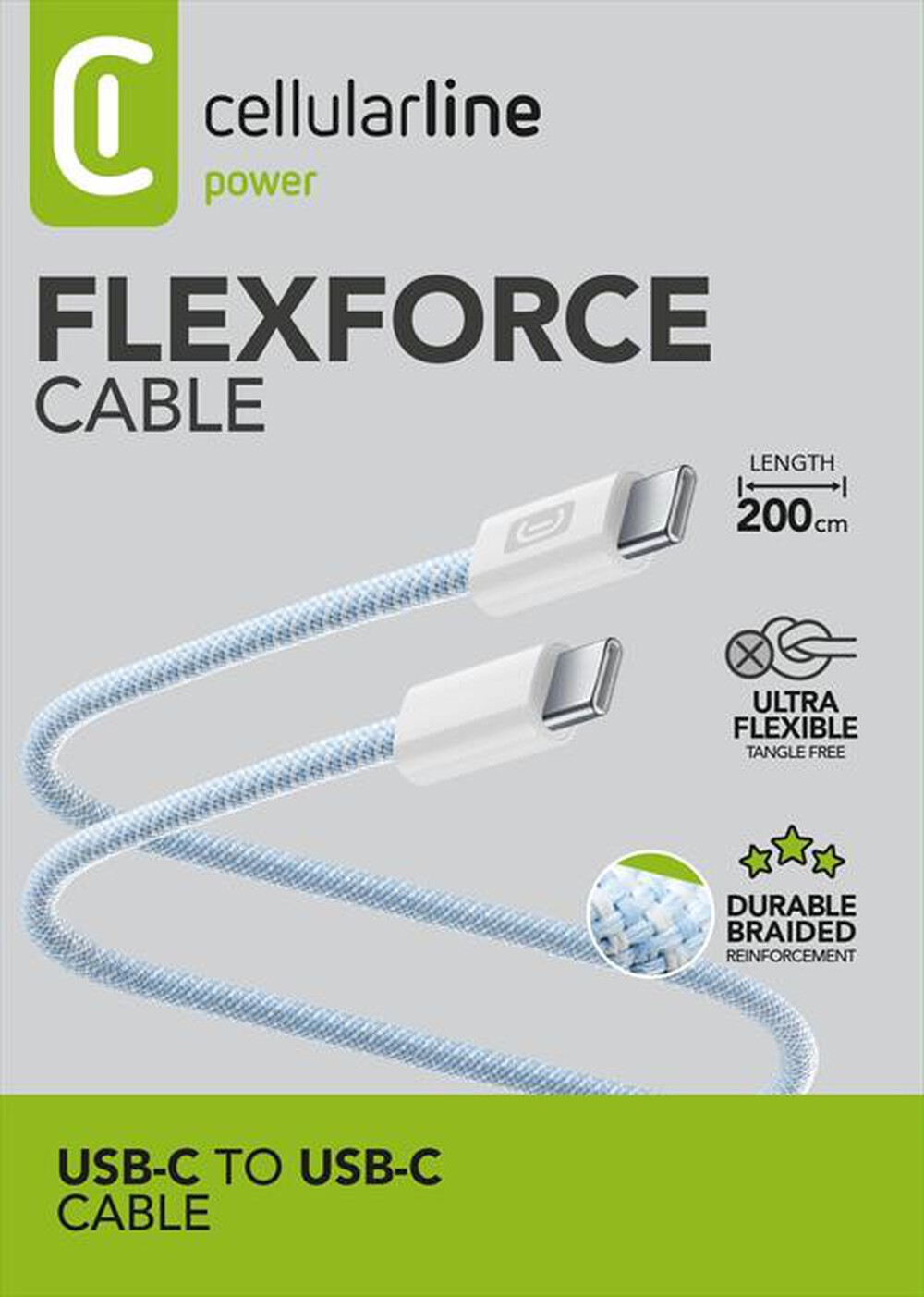 Immagine del prodotto CELLULARLINE - FLEXFORCE CAVO SILICONATO TELATO USB-C TO USB-C-Blu
