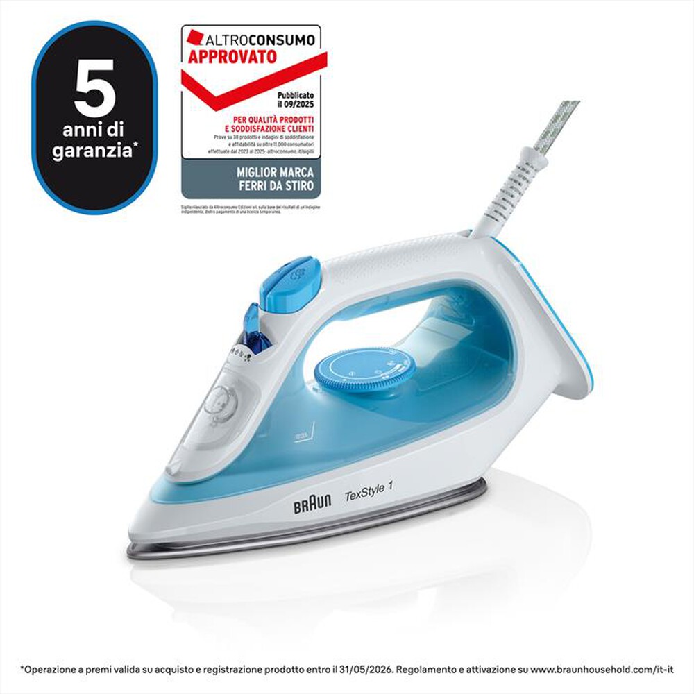 Immagine del prodotto BRAUN - FERRO A VAPORE TEXSTYLE 1 SI1050BL-Bianco blu