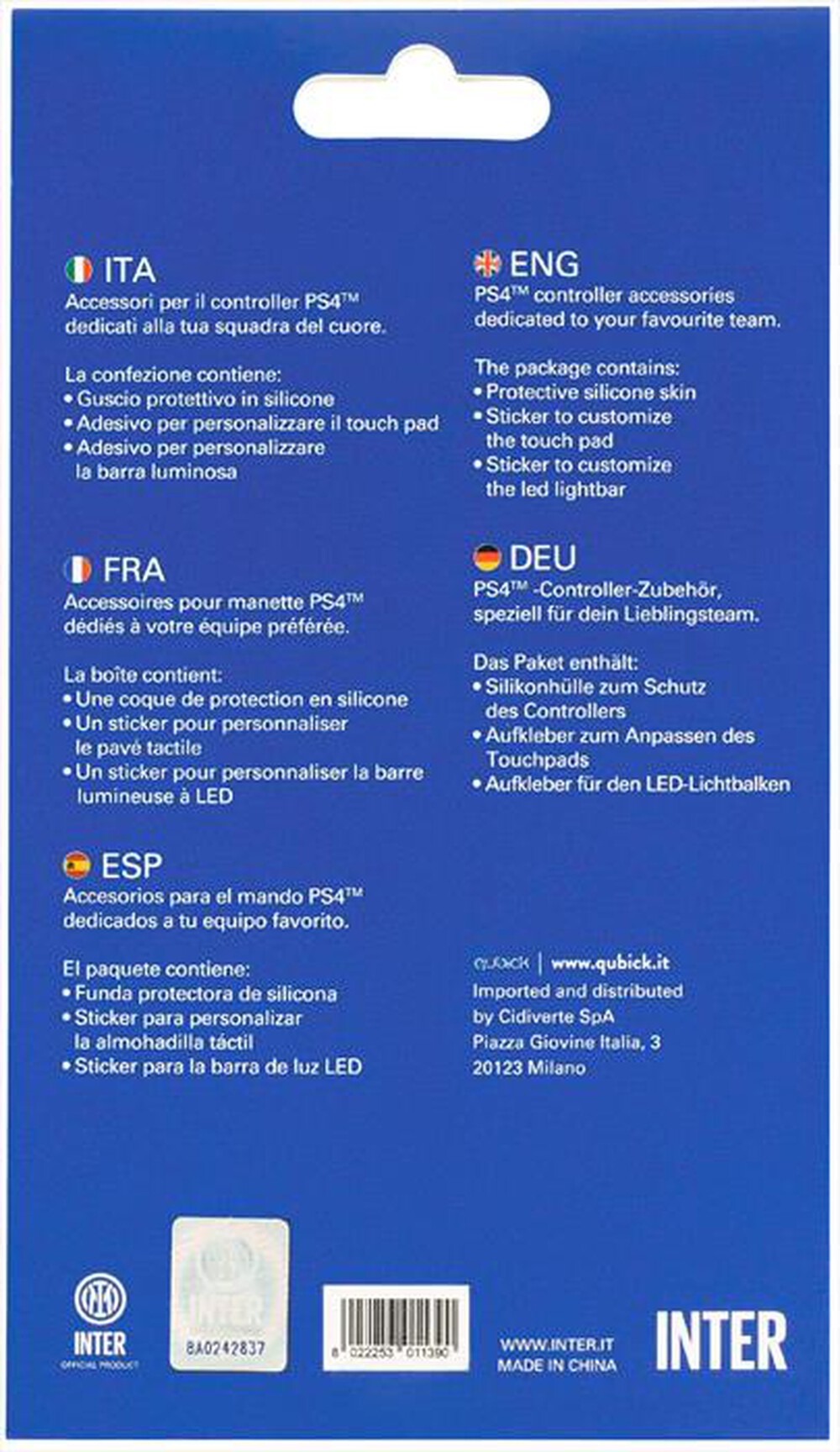 "QUBICK - Guscio protettivo per controller INTER 4.0 PS4"