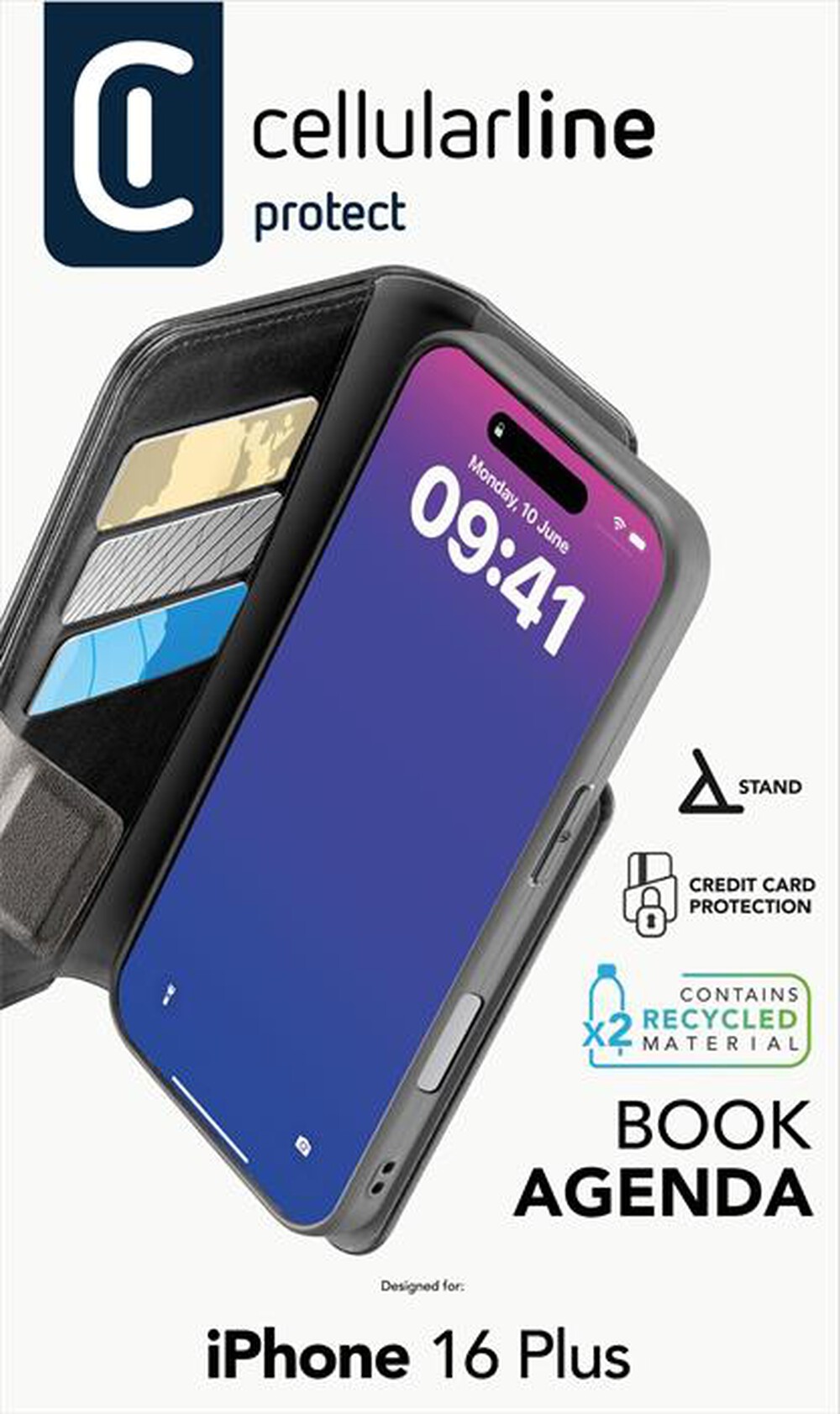 Immagine del prodotto CELLULARLINE - Cover BOOK AGENDA per iPhone 16 Plus-Nero