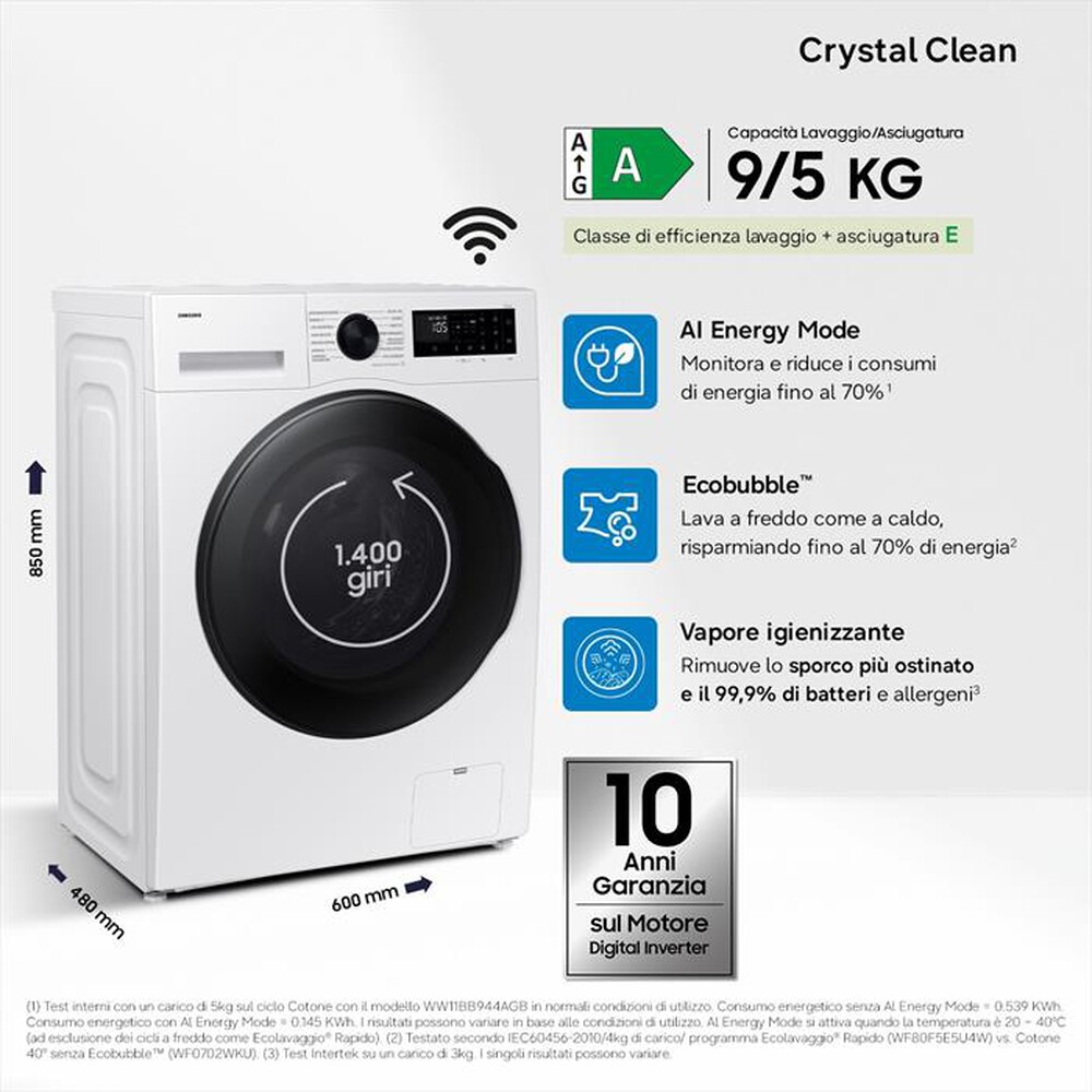 Immagine del prodotto SAMSUNG - Lavasciuga WD90DG5G34BEET 9/5Kg Classe A/E-bianca con obl&ograve; display nero