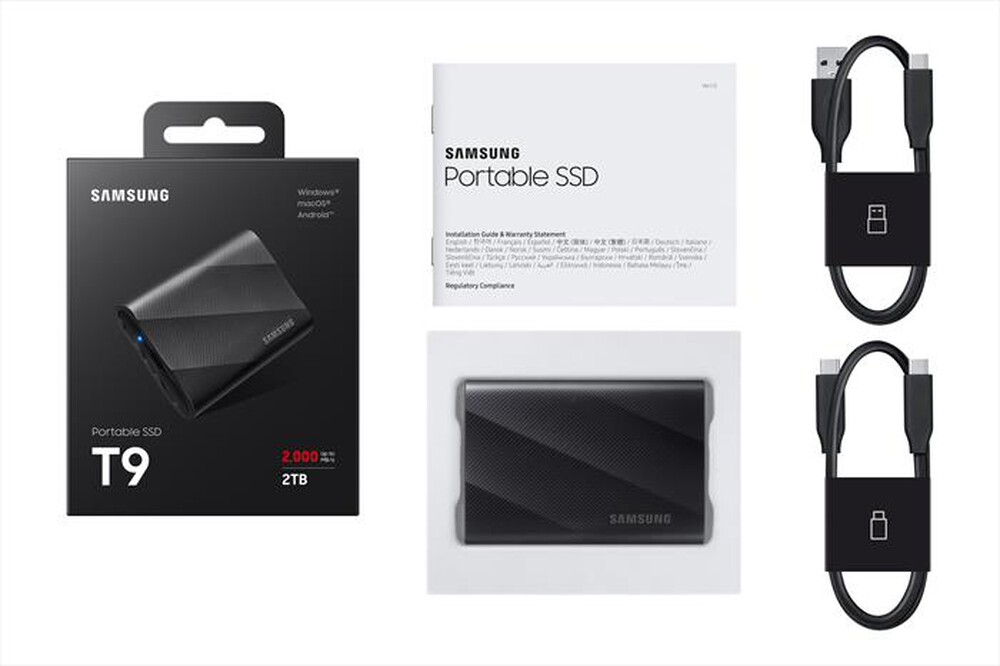 "SAMSUNG - Hard disk esterno PORTABLE SSD T9 USB 3.2 1TB-Nero"