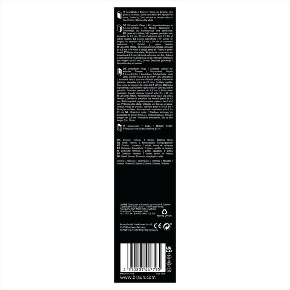"BRAUN - Regolabarba BT3411-Nero"