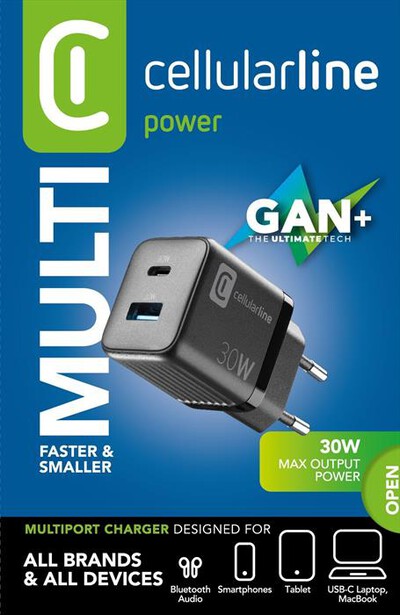 CELLULARLINE - Carica batterie ACHUSBGAN2PD30WK-Nero