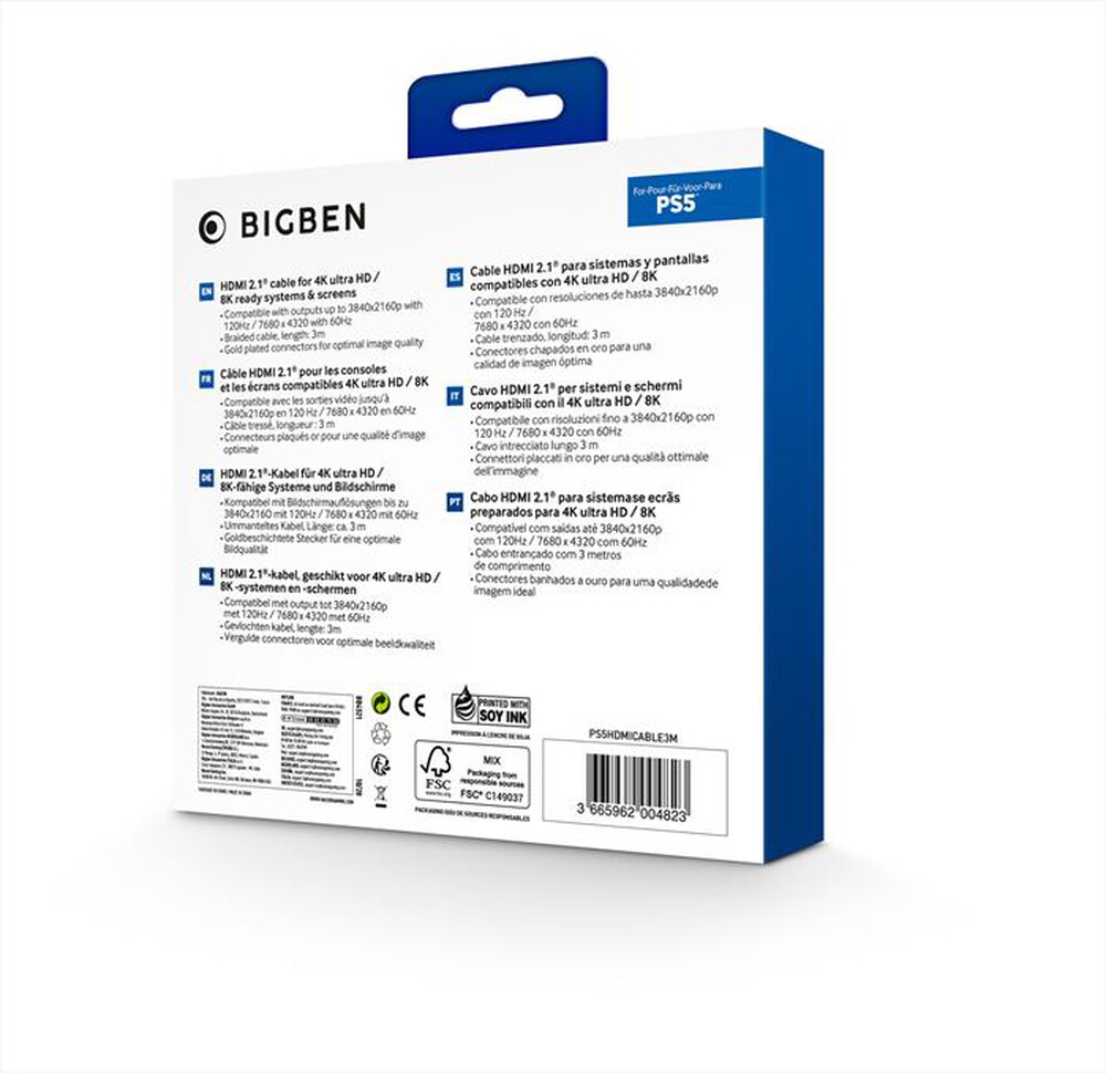 Immagine del prodotto BIG BEN - CAVO HDMI 2.1 PS5 NERO 3 MT-Nero