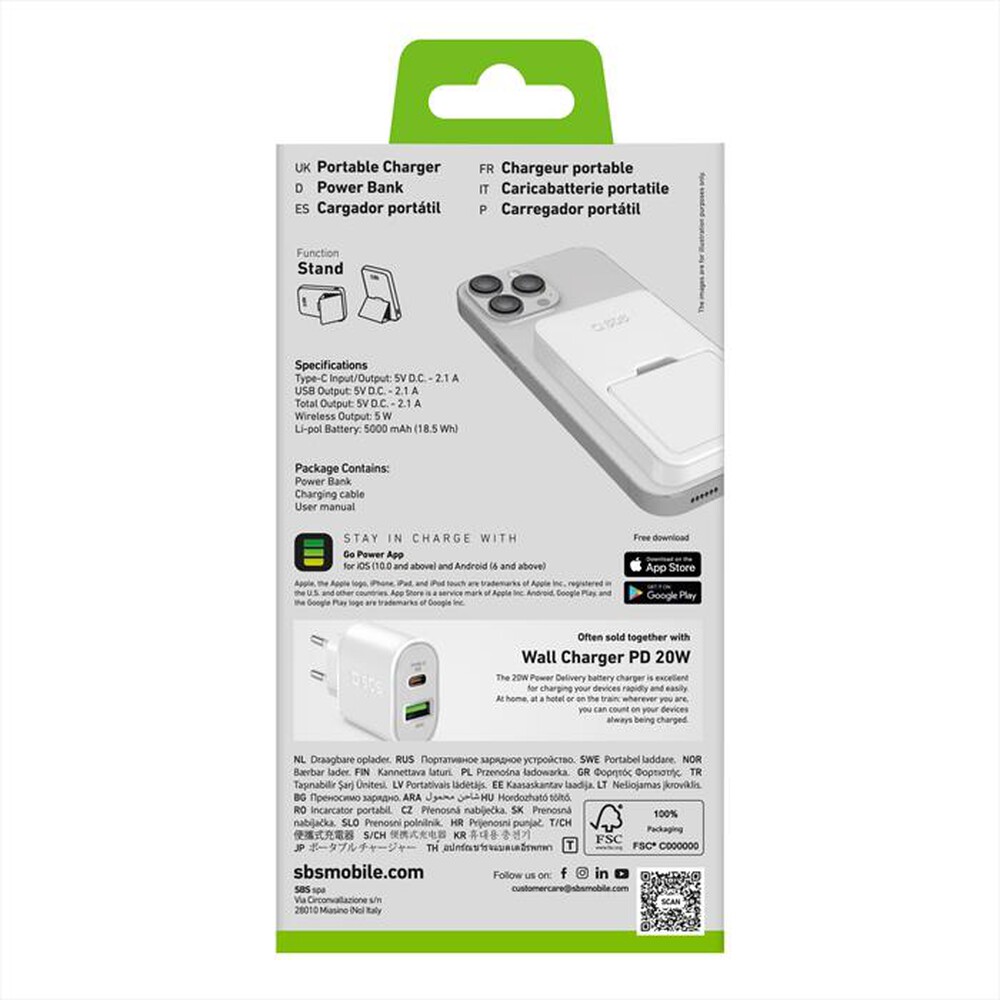 "SBS - Powerbank TEBB5000MAGSTANDW-Bianco"
