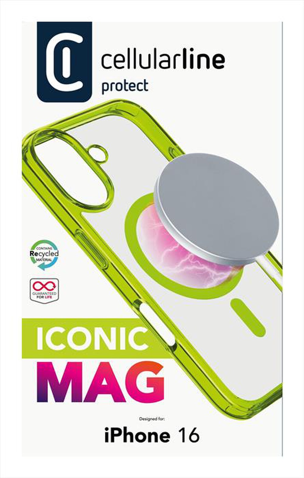 "CELLULARLINE - Cover case ICONIC MAG per iPhone 16-Lime"