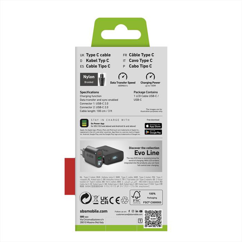 "SBS - Cavo Type C TECABLETCCLED100WK-Nero"