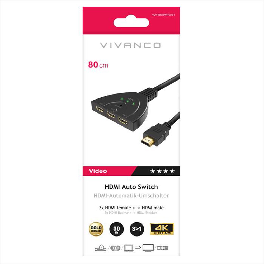 Immagine del prodotto SBS - 3way HDMI Auto Switch 4k 30Hz 0.80m-Nero