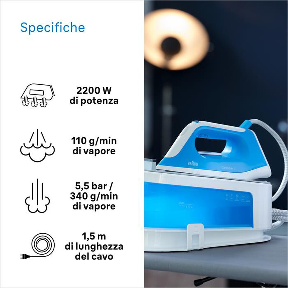 Immagine del prodotto BRAUN - Ferro da stiro con caldaia CareStyle 1 IS1012BL-Bianco/Blu