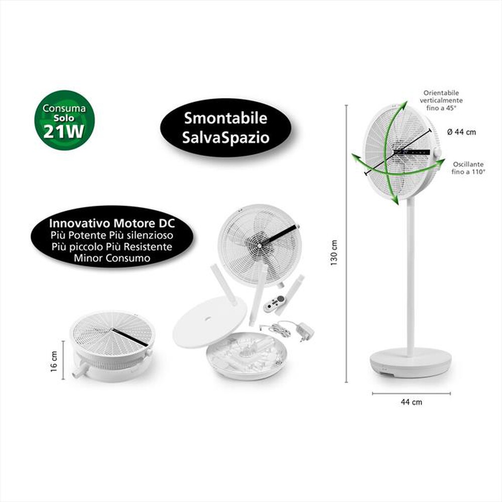 "MACOM - Ventilatore a piantana SMONTY-bianco"