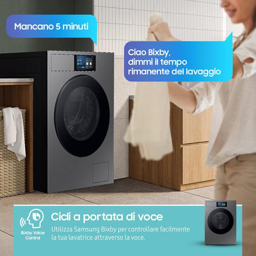 "SAMSUNG - Lavatrice WF90F09C4SU3 9KG Classe A-Dark Silver Steel - oblò Nero"