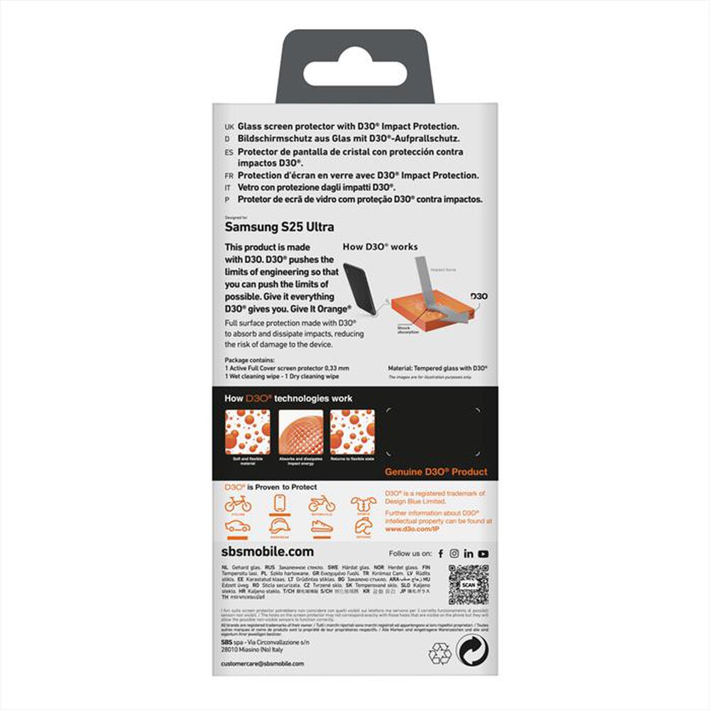 Immagine del prodotto SBS - D3O screenglass Samsung S25 Ultra-Trasparente