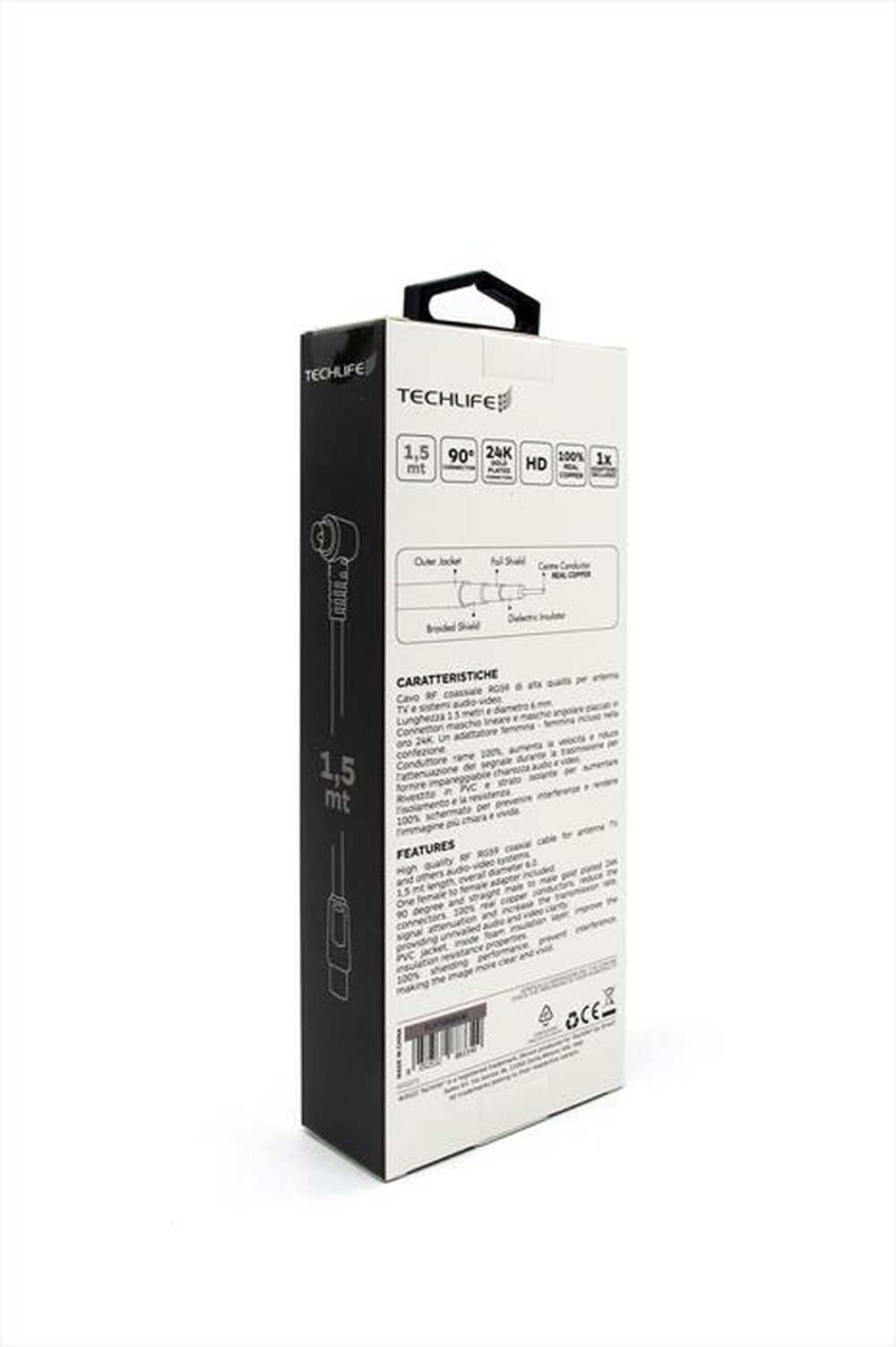 "TECHLIFE - Cavo RF coassiale TLVT0001W-Bianco"