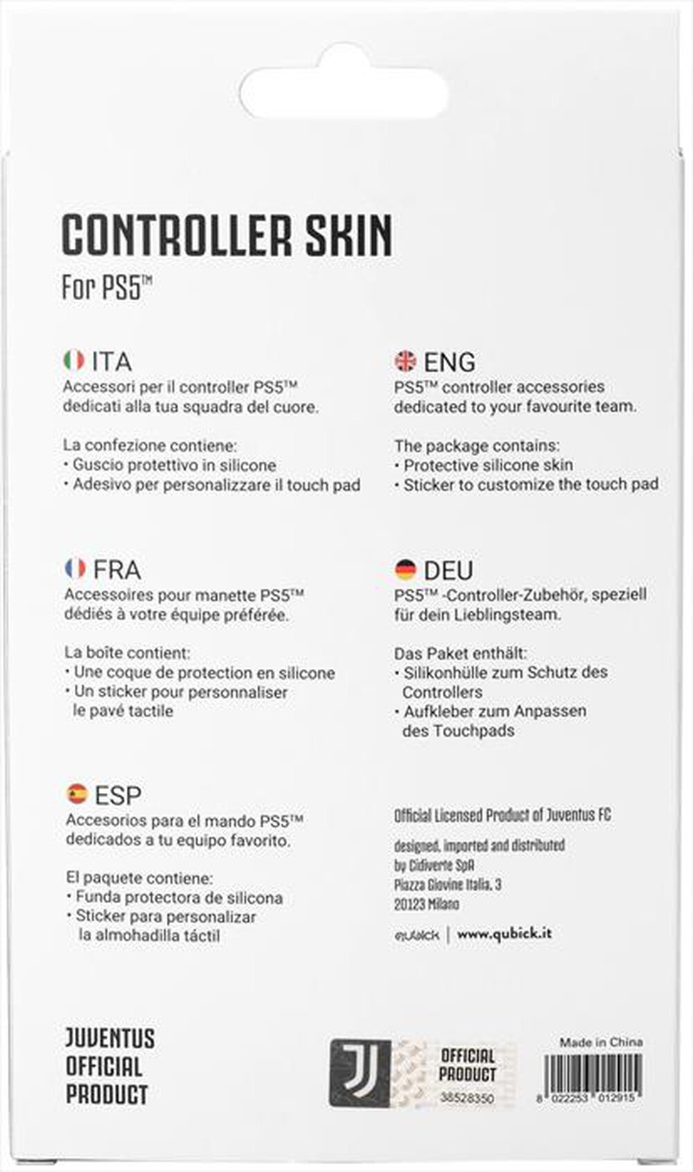 "QUBICK - CONTROLLER SKIN JUVENTUS PAINT BLEED (PS5)-Binco, Nero e Giallo"