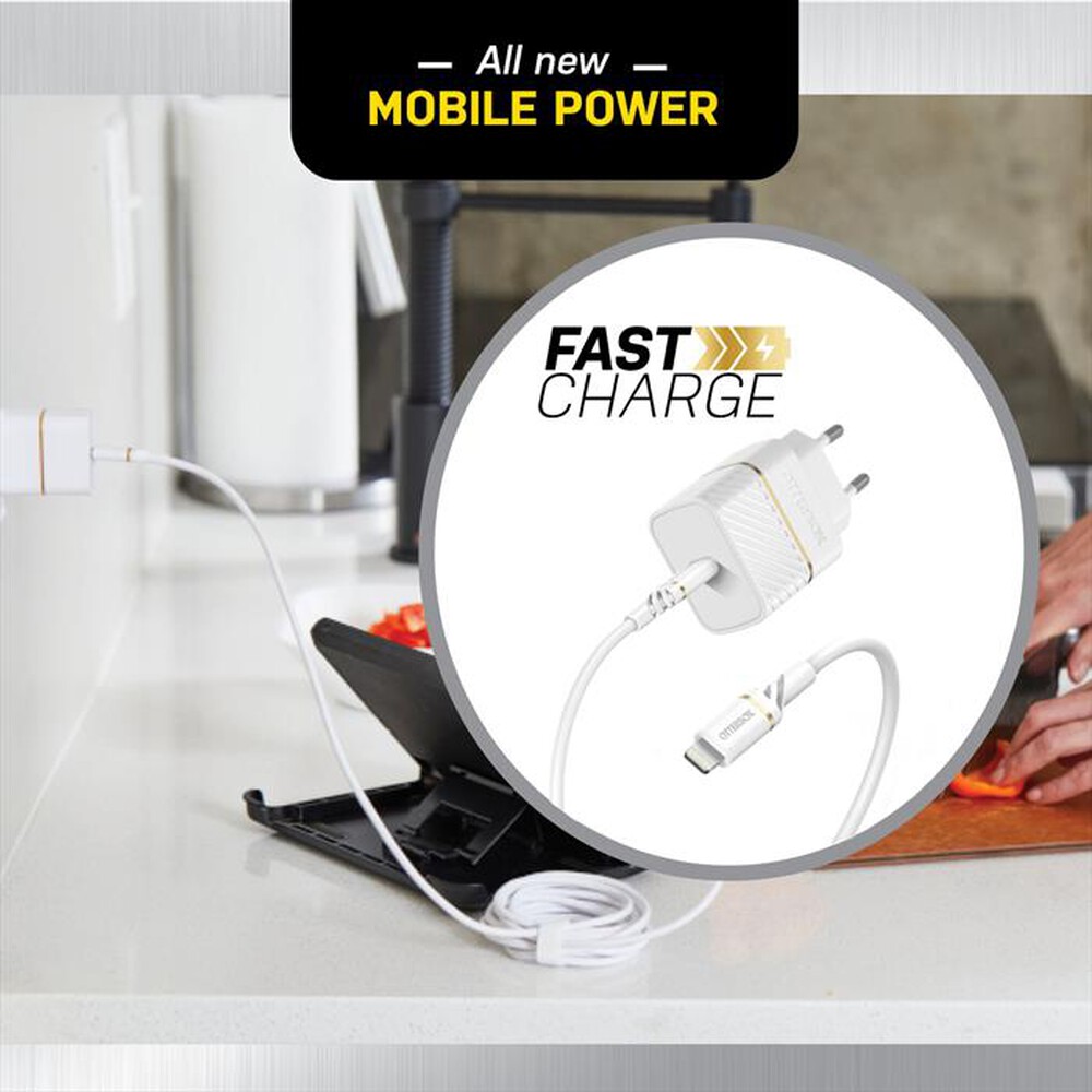 "OTTERBOX - CARICATORE DA MURO USB-C 20W + CAVO USB-C-LIGHTING-bianco"