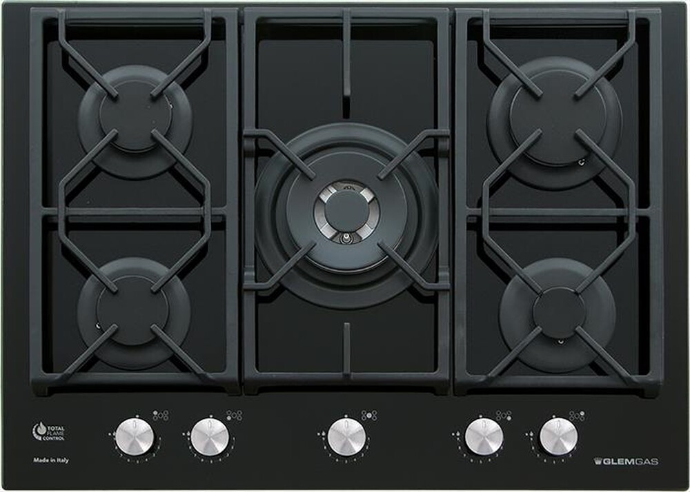 "GLEM GAS - Piano cottura a gas GV755XBK 5 fuochi 70cm-Nero Lucido"