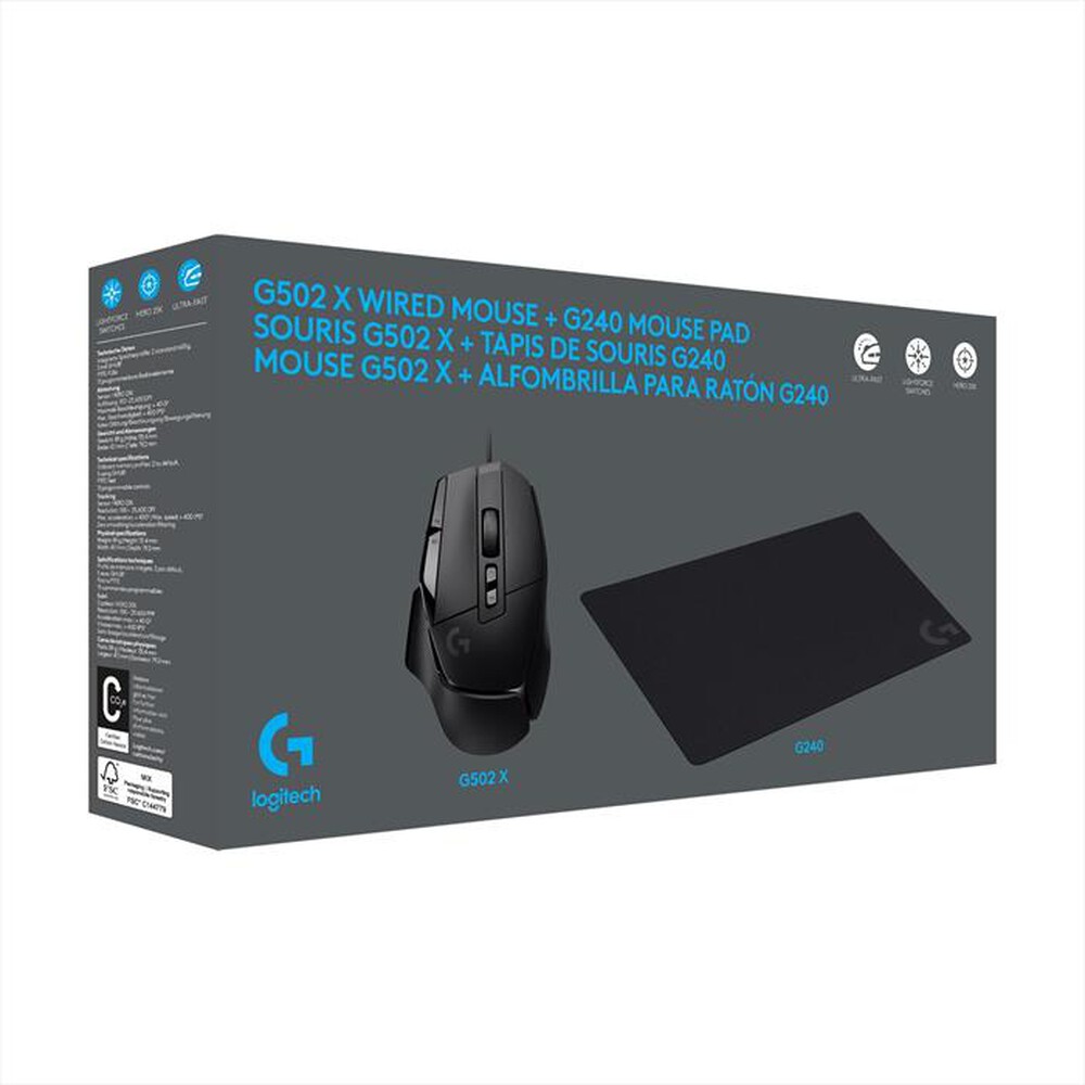 Immagine del prodotto LOGITECH - Gaming mouse G502 X + G240 tappetino-Nero