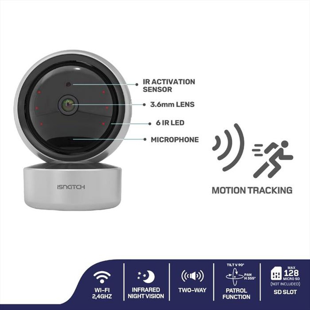 "ISNATCH - HEYCAM PRO - TELECAMERA WI-FI MOTORIZZATA HD-2K PE-Argento"