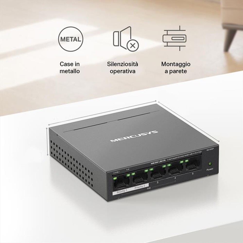 Immagine del prodotto MERCUSYS - 5-PORT GIGABIT DESKTOP SWITCH WITH  4-PORT POE+-nero