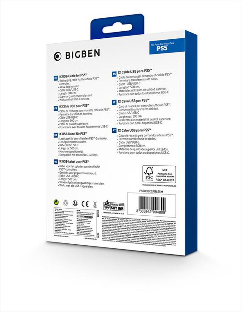 Immagine del prodotto BIG BEN - CAVO DI RICARICA CONTROLLER PS5 USB-C 5MT-Nero