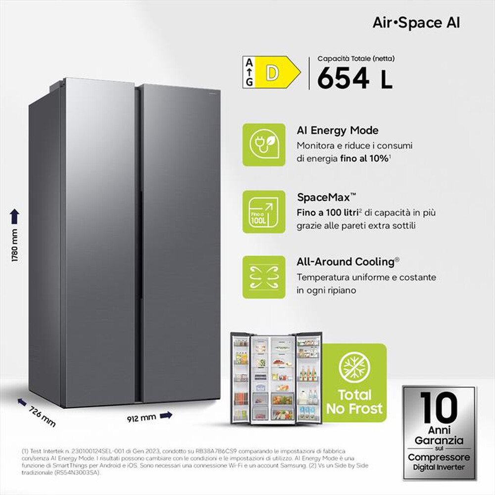 Immagine del prodotto SAMSUNG - Frigorifero side by side RS70F65QDTEF Classe D-Metal Inox