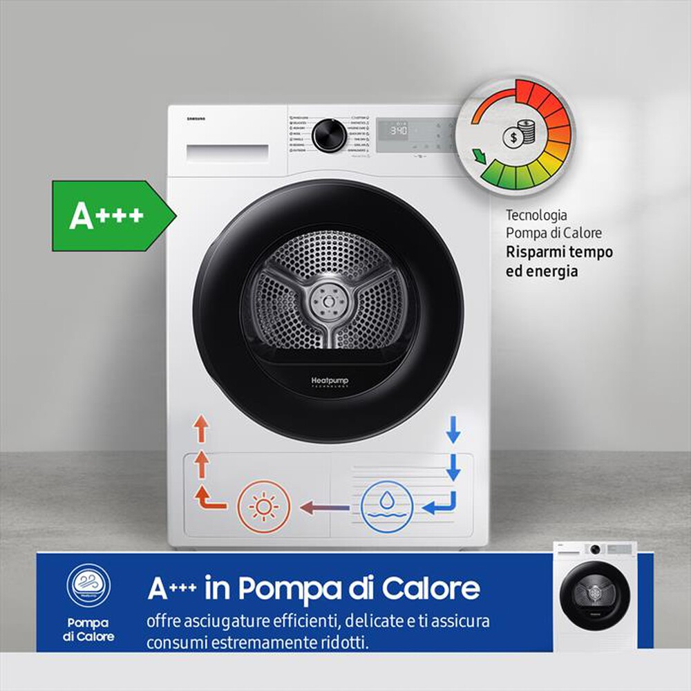 "SAMSUNG - Asciugatrice DV90CGC2A0AH 9 Kg Classe A+++-Bianco"