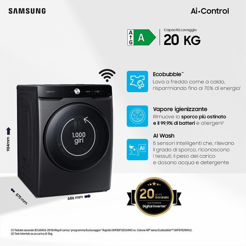 Immagine del prodotto SAMSUNG - Lavatrice WF20DG8650BVU3 20KG Classe A-Nero